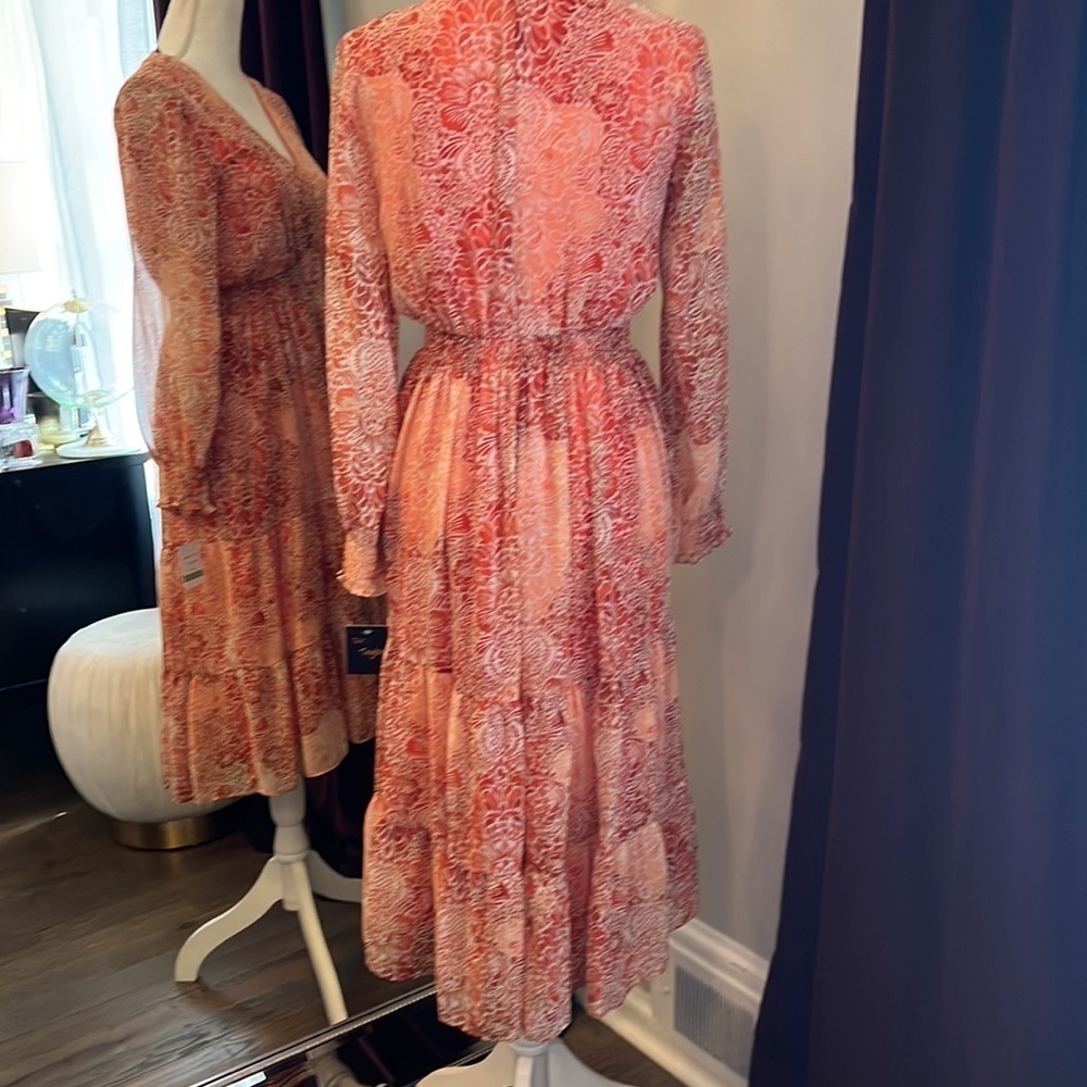 NWT Just Taylor Orange Floral V-Neck Long-sleeve Dress Size 8 - Picture 5 of 12